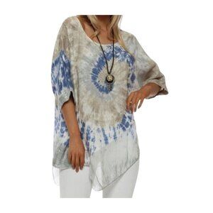 Valentina Naldi Made In Italy 100% Linen Tie Dte Lagonlook Oversized Top Size S